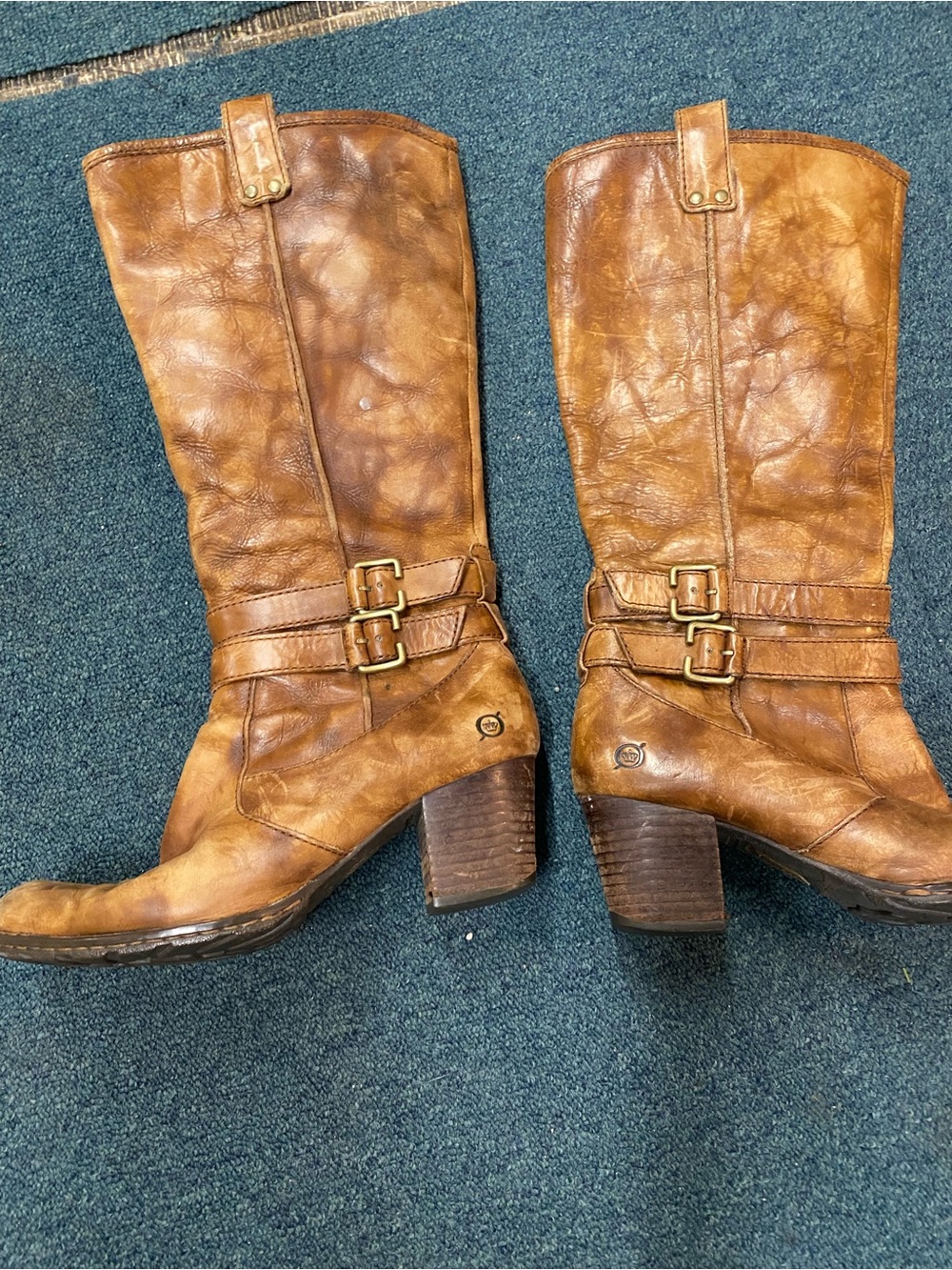Women's Mid-Calf Brown Leather Buckle Boots